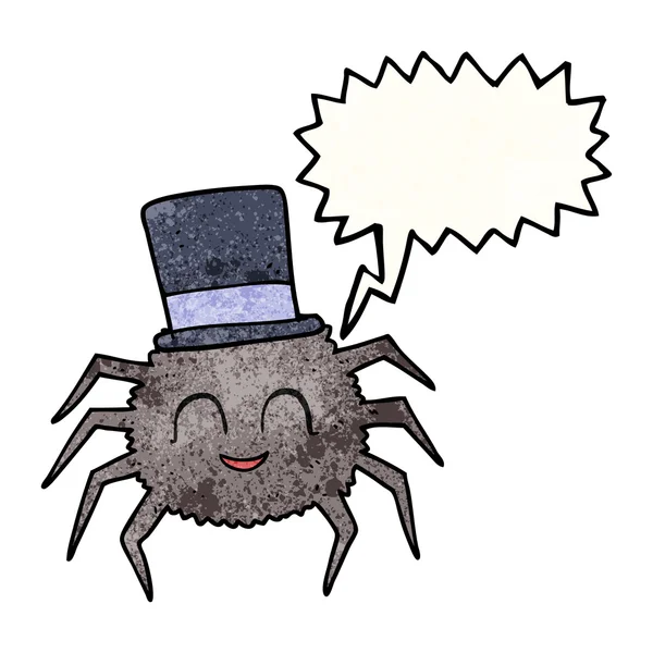 Mowy Bańka teksturowanej kreskówka pająk na sobie top hat — Wektor stockowy
