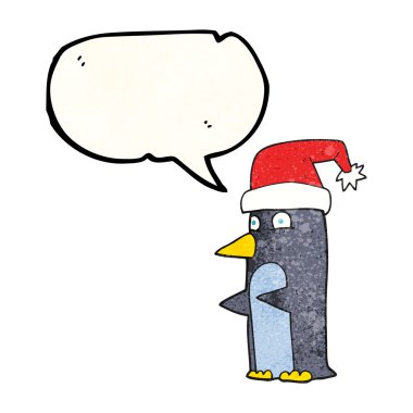 konuşma balonu dokulu karikatür Noel penguen