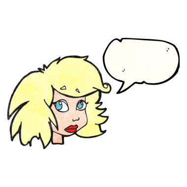 konuşma dokulu kabarcık karikatür kadın yüzü