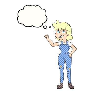 düşünce kabarcık karikatür yumruğunu kenetlenmesi kadın tespit