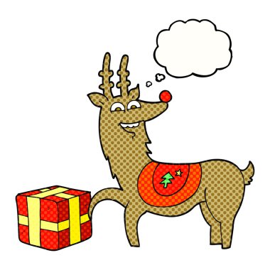 düşünce balonu karikatür Noel reindeer ile hediye
