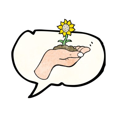 ellerimde büyüyen konuşma balonu dokulu karikatür çiçek