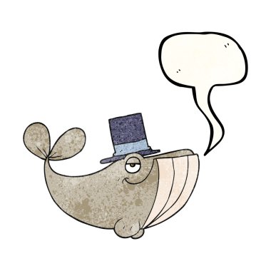 konuşma balonu dokulu karikatür balina üst şapka