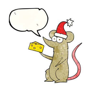 konuşma balonu dokulu karikatür Noel fare peynir ile