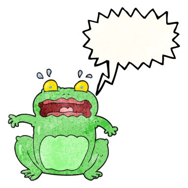 konuşma balonu dokulu karikatür komik korkmuş kurbağa