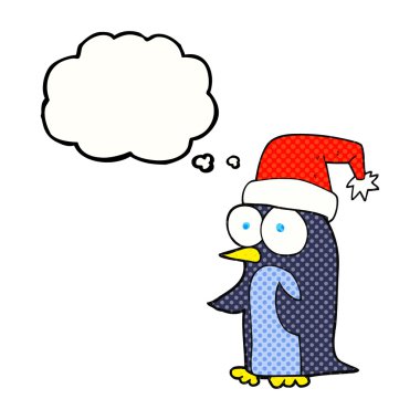düşünce balonu Noel penguen karikatür