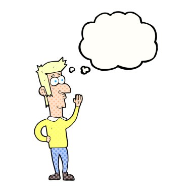 düşünce kabarcık karikatür adam sallayarak