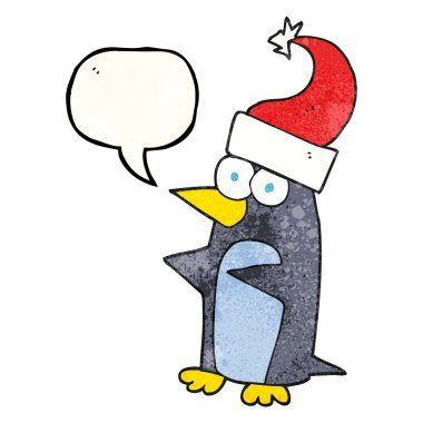 konuşma balonu dokulu karikatür Noel penguen