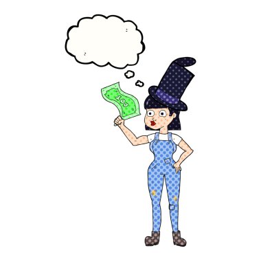 para için tutan düşünce kabarcık karikatür kadın