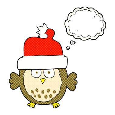 kabarcık karikatür baykuş giyen Noel şapka sanıyordum