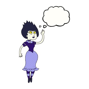 düşünce kabarcık karikatür vampir kız sallayarak 
