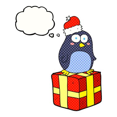 düşünce balonu Noel penguen karikatür