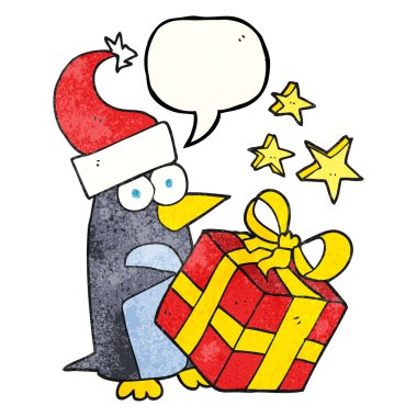 doku konuşma balonu hediye olan Noel penguen karikatür