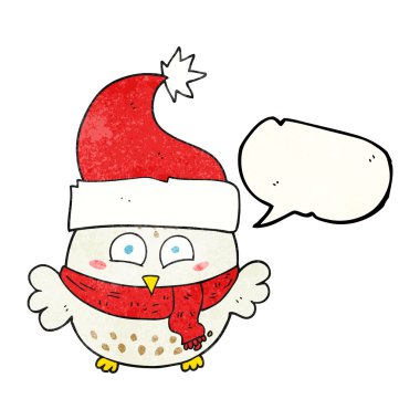 konuşma balonu dokulu karikatür baykuş Noel şapka