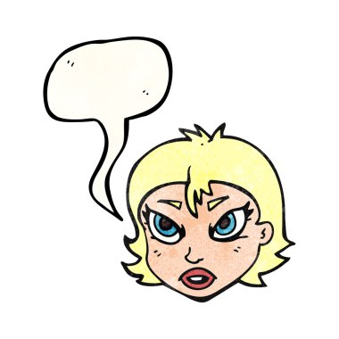 konuşma dokulu kabarcık karikatür kızgın kadın yüzü