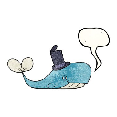 konuşma balonu dokulu karikatür balina şapka