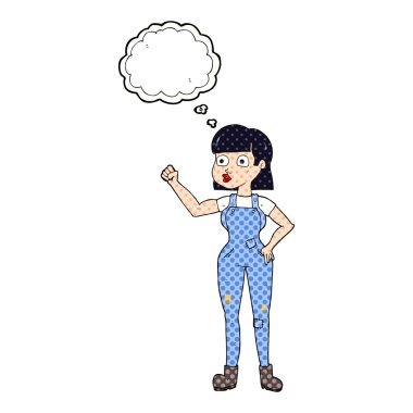 kabarcık karikatür kadın yumruğunu kenetlenmesi düşündüm