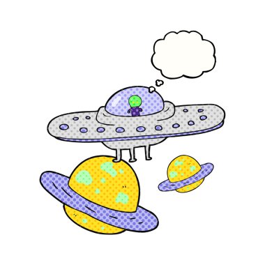 düşünce kabarcık karikatür uçan daire uzayda