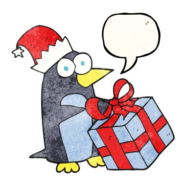 konuşma balonu dokulu karikatür Noel penguen