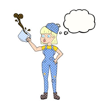 kabarcık karikatür kadın işçi kahve kupa ile sanıyordum