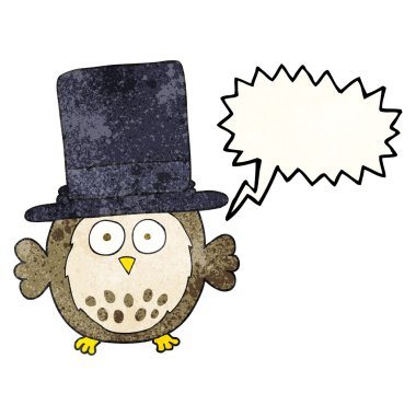 konuşma balonu dokulu karikatür baykuş üst şapka