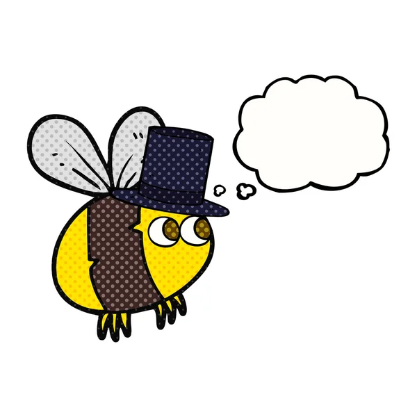 Pensiero bolla cartone animato ape in cappello — Vettoriale Stock