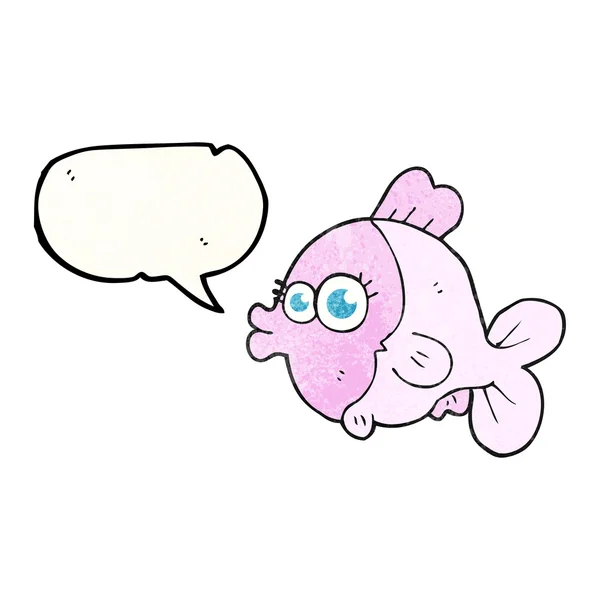 Funny speech bubble textured cartoon fish with big pretty eyes — Stock Vector