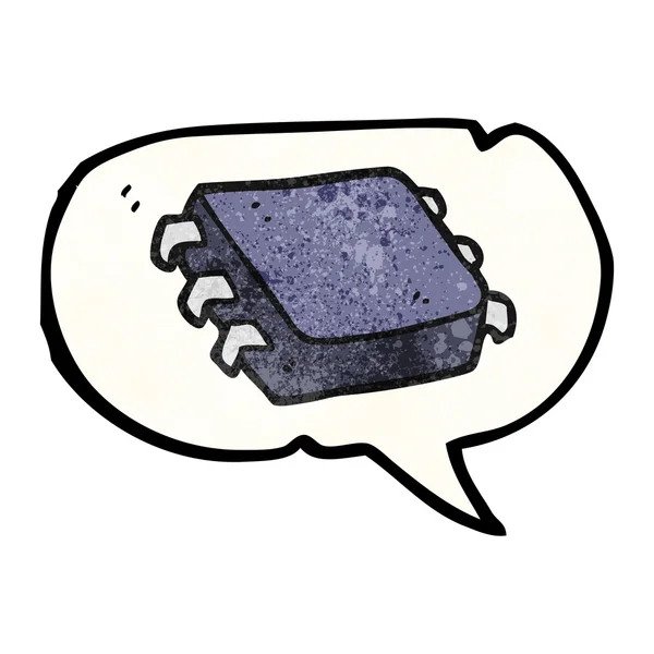 Toespraak bubble getextureerde cartoon computerchip — Stockvector