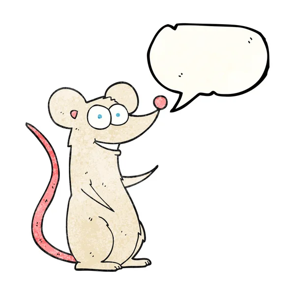 Speech bubble textured cartoon happy mouse — Stock Vector