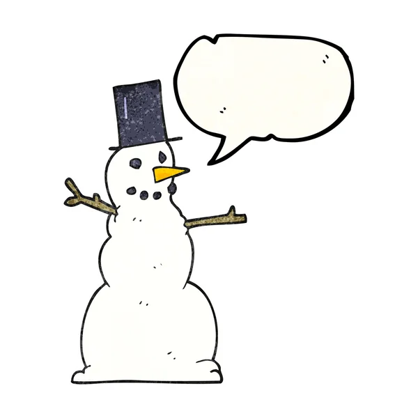 Speech bubble textured cartoon snowman — Stock Vector