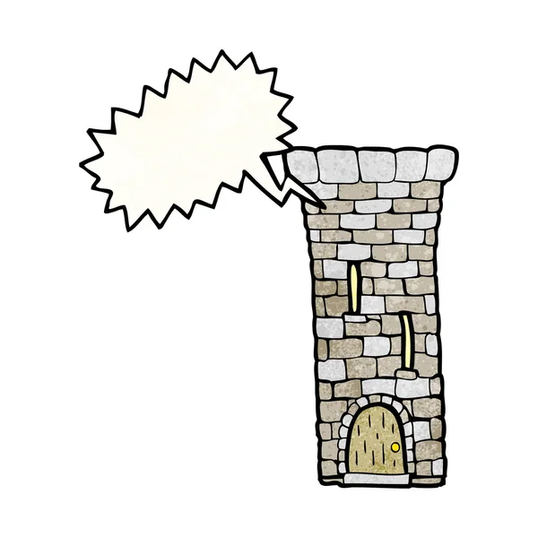 Tal bubbla texturerat tecknad gamla slottets torn — Stock vektor