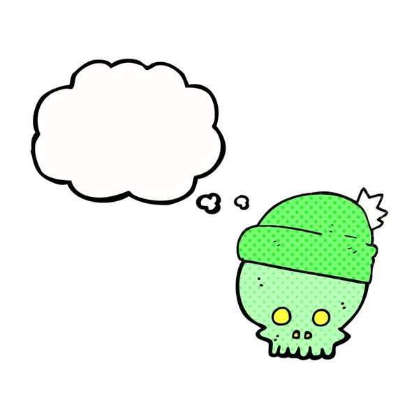 Thought bubble cartoon skull wearing hat — Stock Vector