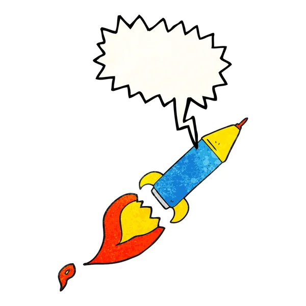 Toespraak bubble getextureerde cartoon raket — Stockvector