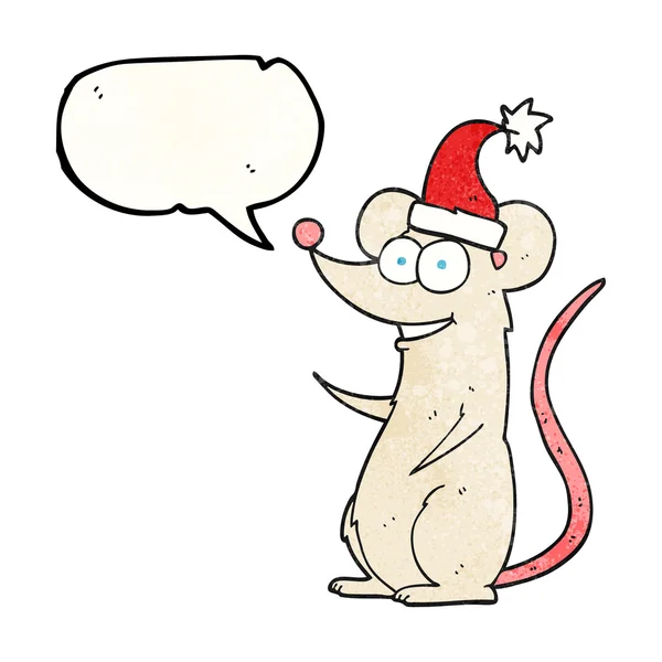 Konuşma balonu dokulu karikatür fare Noel şapka — Stok Vektör