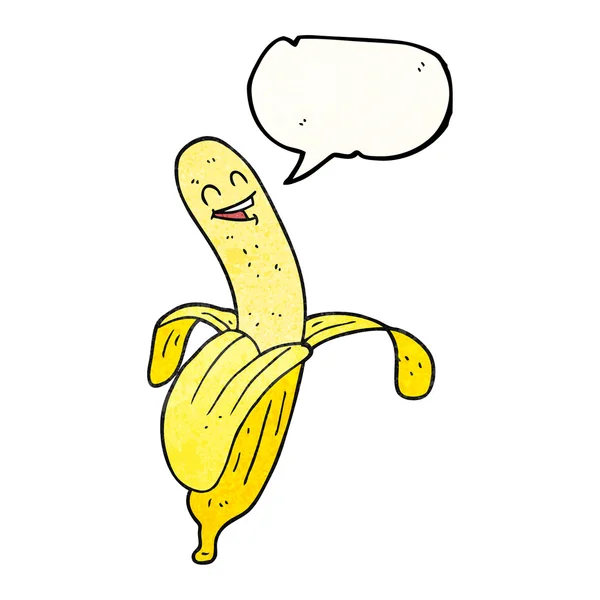 Toespraak bubble getextureerde cartoon banaan — Stockvector