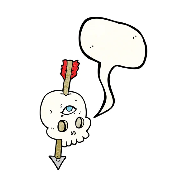 Speech bubble textured cartoon magic skull with arrow through br — Stock Vector