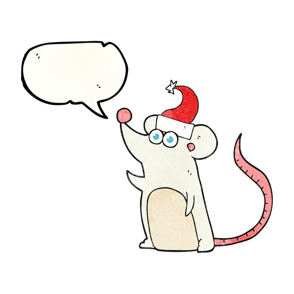 在圣诞帽子语音泡沫质感的卡通鼠标 — 图库矢量图片