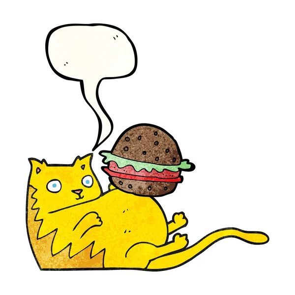 Текстурированный мультяшный жирный кот с гамбургером — стоковый вектор