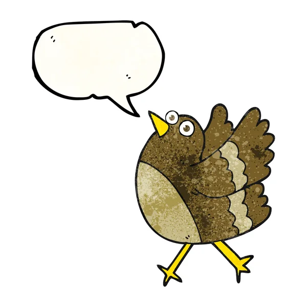 Toespraak bubble getextureerde cartoon gelukkig vogel — Stockvector