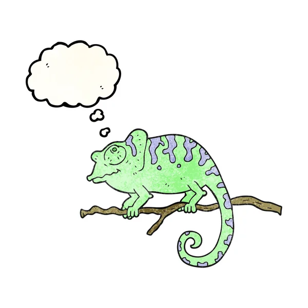 Berpikir bubble textured cartoon chameleon - Stok Vektor