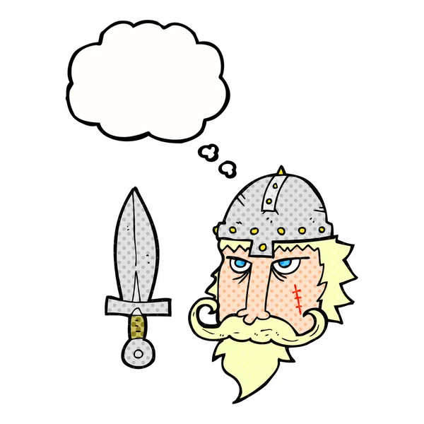 Pensamiento burbuja dibujos animados guerrero vikingo — Vector de stock