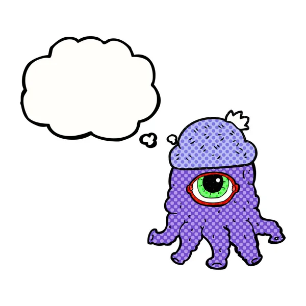 Pensée bulle dessin animé alien port chapeau — Image vectorielle
