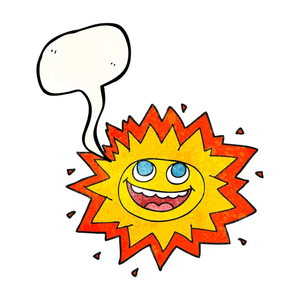 Mutlu konuşma dokulu kabarcık karikatür güneş — Stok Vektör