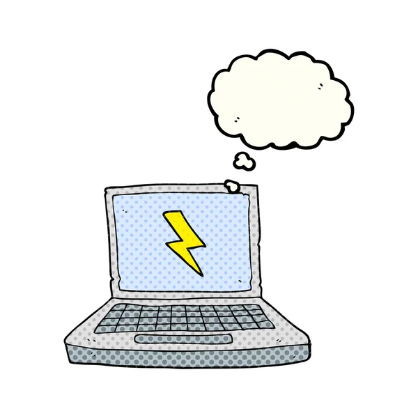 Pensamento bolha desenho animado laptop computador — Vetor de Stock