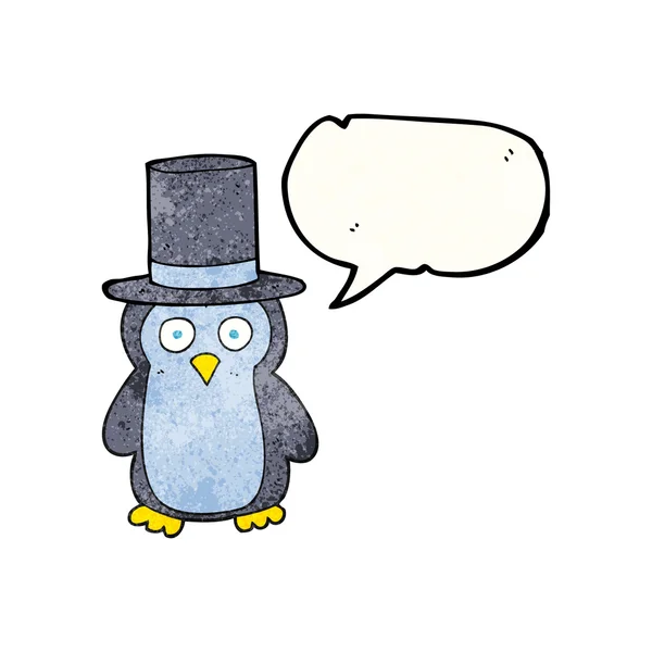 Sprechblase texturierter Cartoon-Pinguin mit Hut — Stockvektor