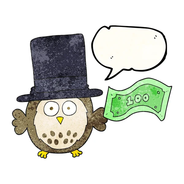 Konuşma balonu dokulu karikatür zengin baykuş — Stok Vektör