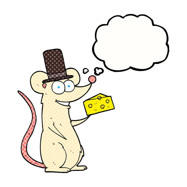 Pensiero bolla cartone animato mouse con formaggio — Vettoriale Stock