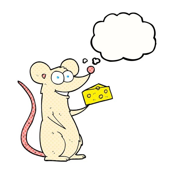 Thought bubble cartoon mouse with cheese — Stock Vector