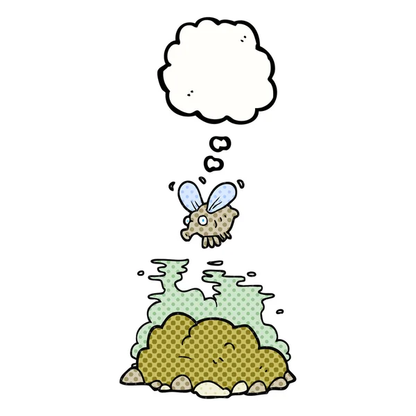 Thought bubble cartoon fly and manure — Stock Vector