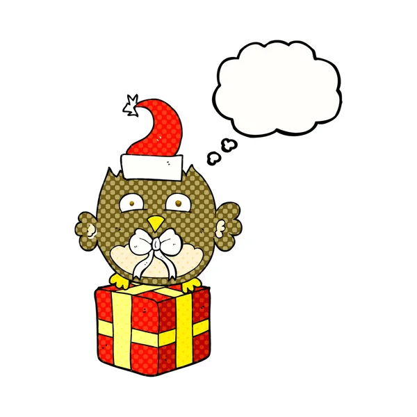 Thought bubble cartoon christmas owl — Stock Vector